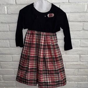 Perfectly Dressed 2pc Plaid Dress with Black Velvet Small Jacket Size 5